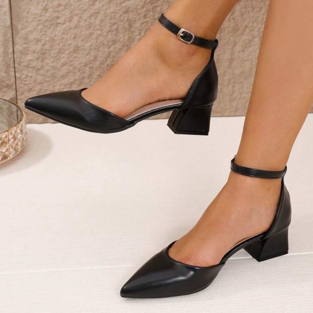 SHEIN Black Ankle Strap Block Heels